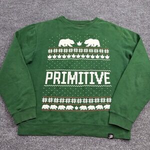 Primitive Apparel Jolly Bear Heather‎ Green Crew Neck Christmas Sweatshirt Large